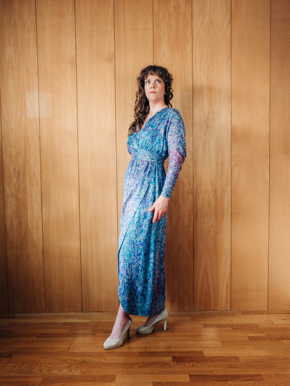 Vintage silki-chiffon síðkjóll - Small