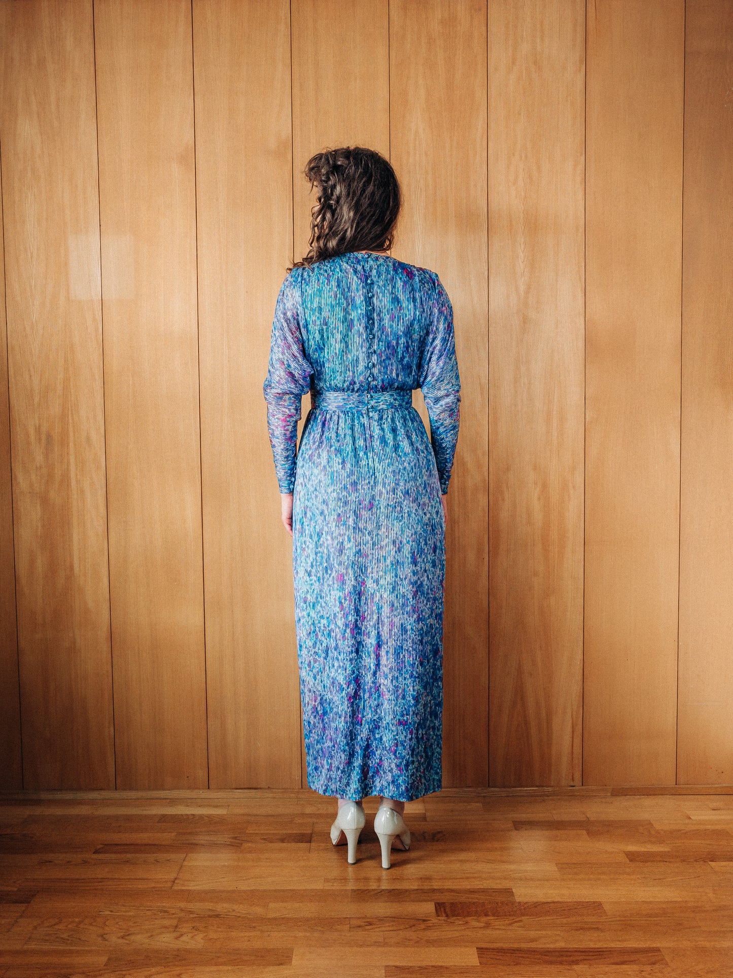 Vintage silki-chiffon síðkjóll - Small