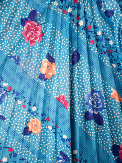 Vintage 70s hálfgagnsær, chiffon, blómakjóll - Medium