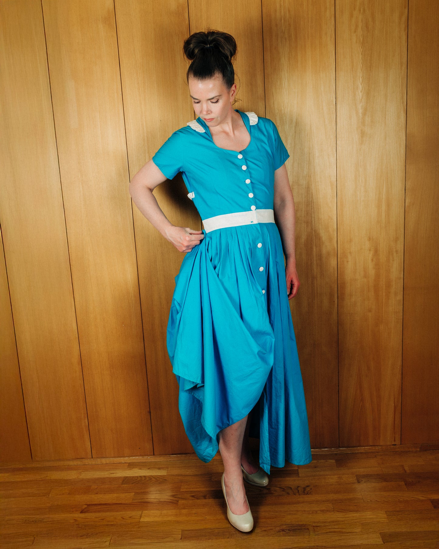 Vintage blár 60s síðkjóll - M/L