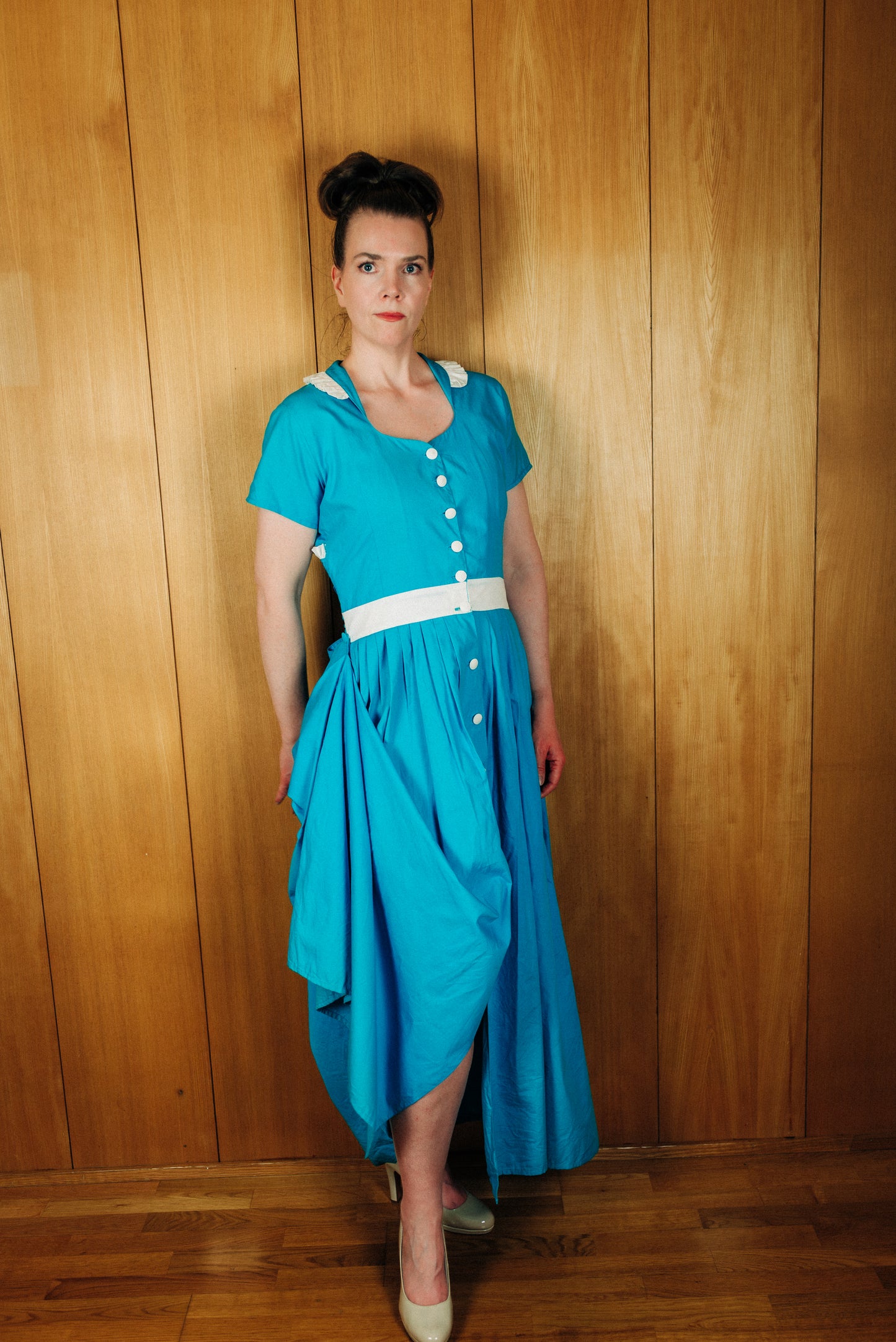 Vintage blár 60s síðkjóll - M/L