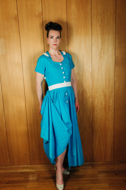 Vintage blár 60s síðkjóll - M/L