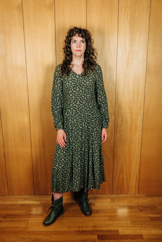 Laura Ashley vintage mosagrænn kjóll - medium
