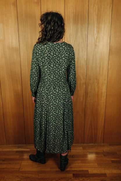 Laura Ashley vintage mosagrænn kjóll - medium