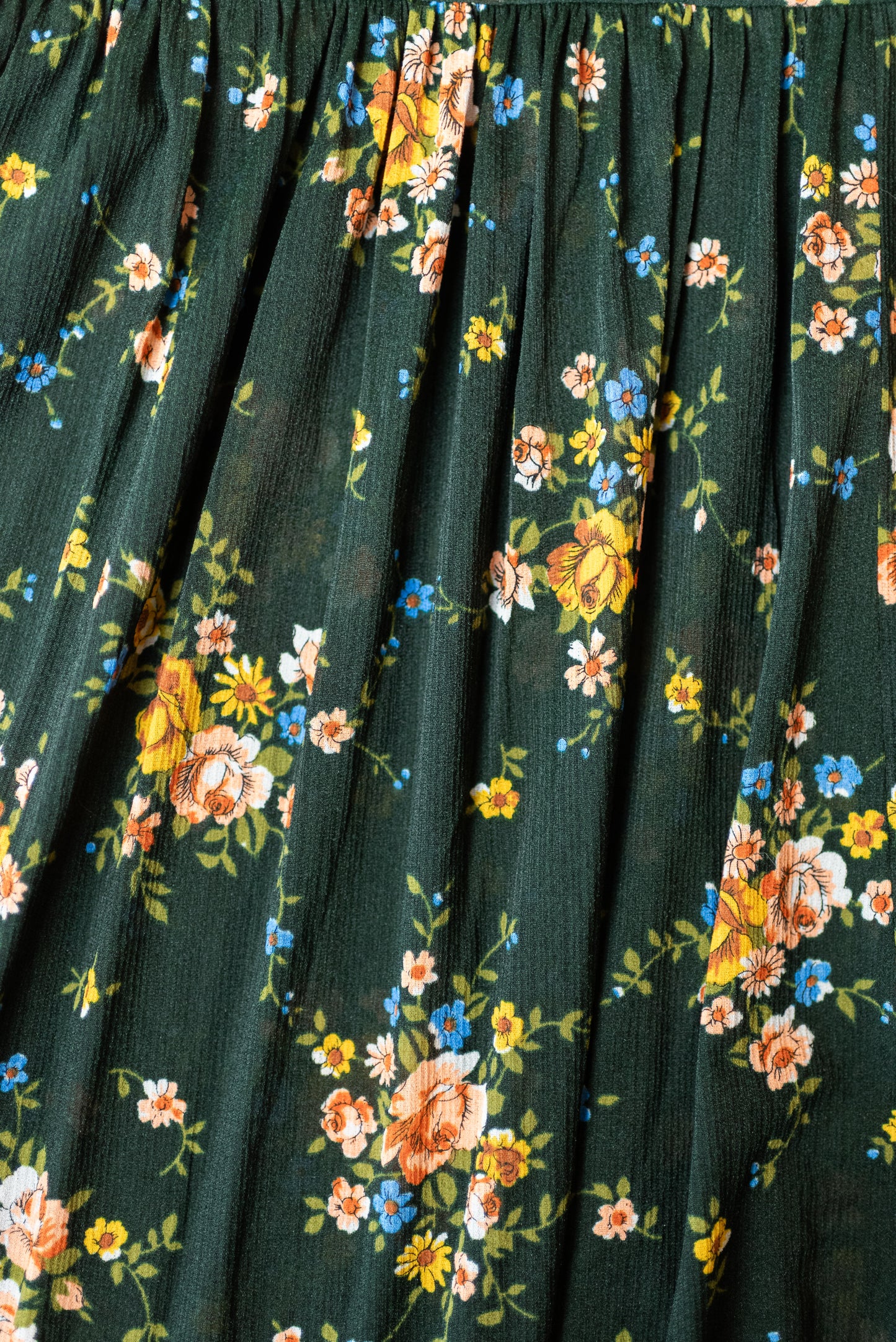 Vintage flöskugrænn 70s síðkjóll - Medium