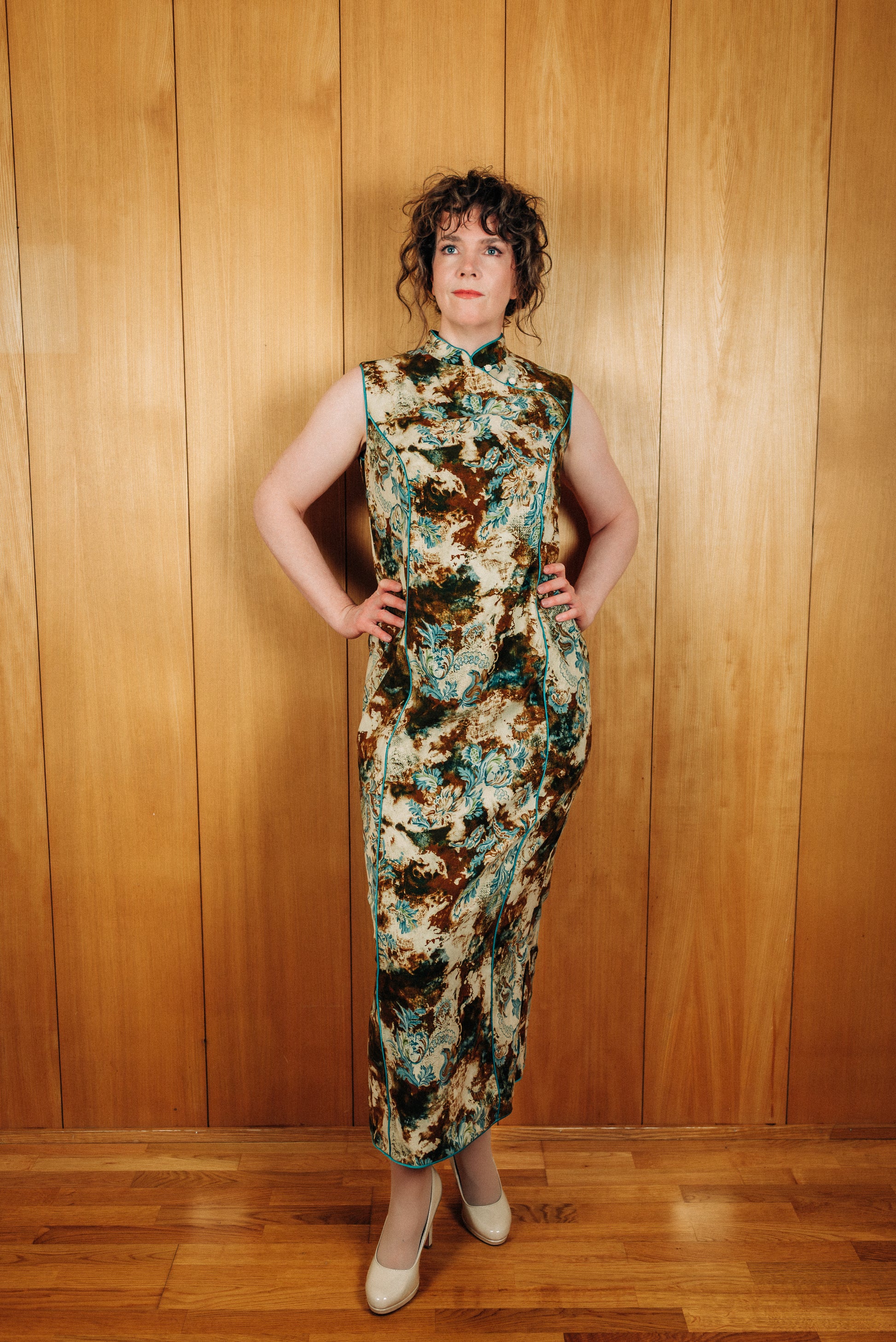 Vintage flauelskjóll í cheongsam stil - Meyland