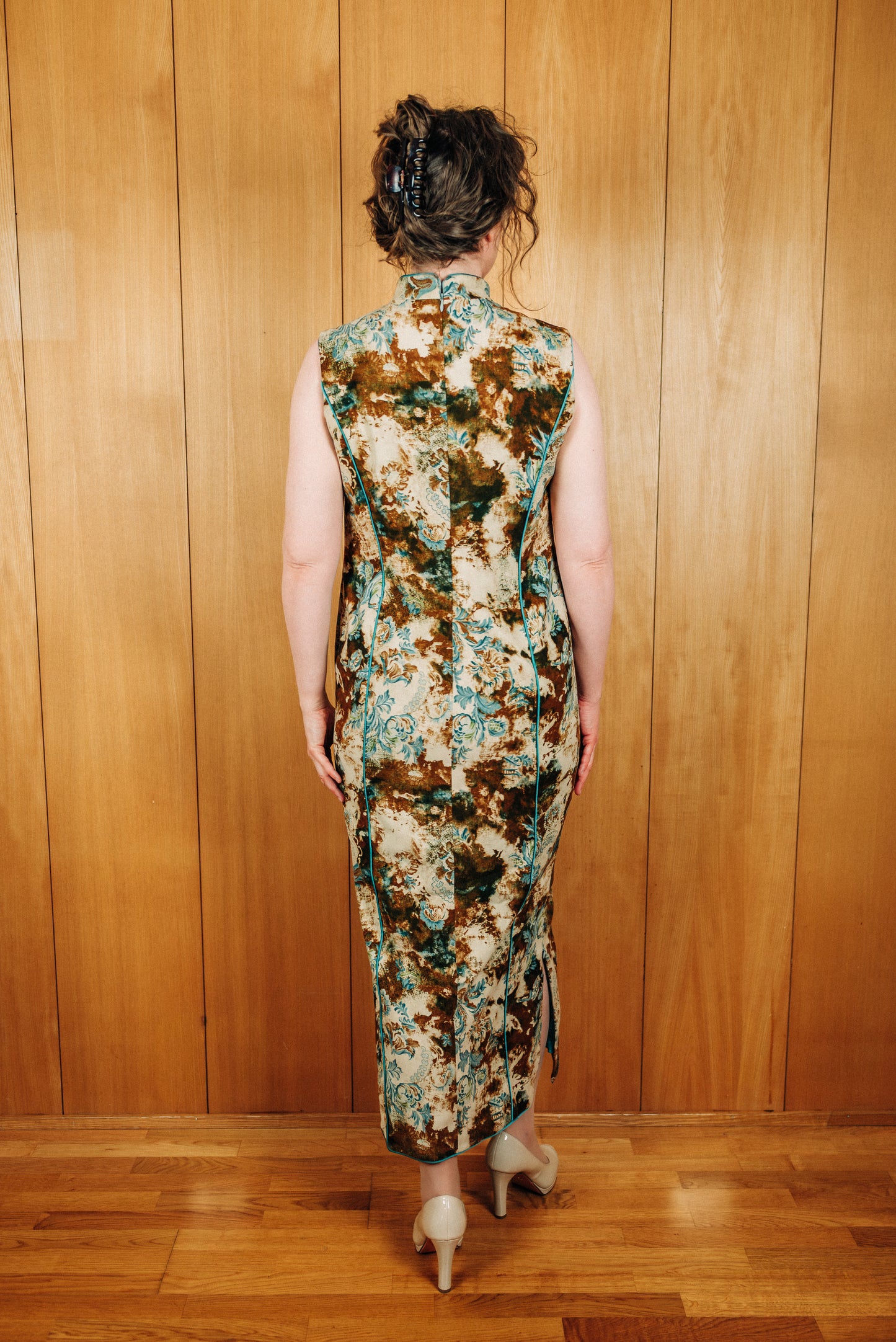 Vintage flauels cheongsam kjóll - Large
