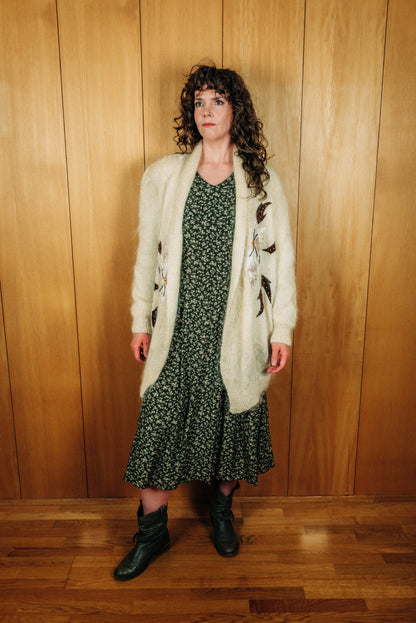 Laura Ashley vintage mosagrænn kjóll - medium