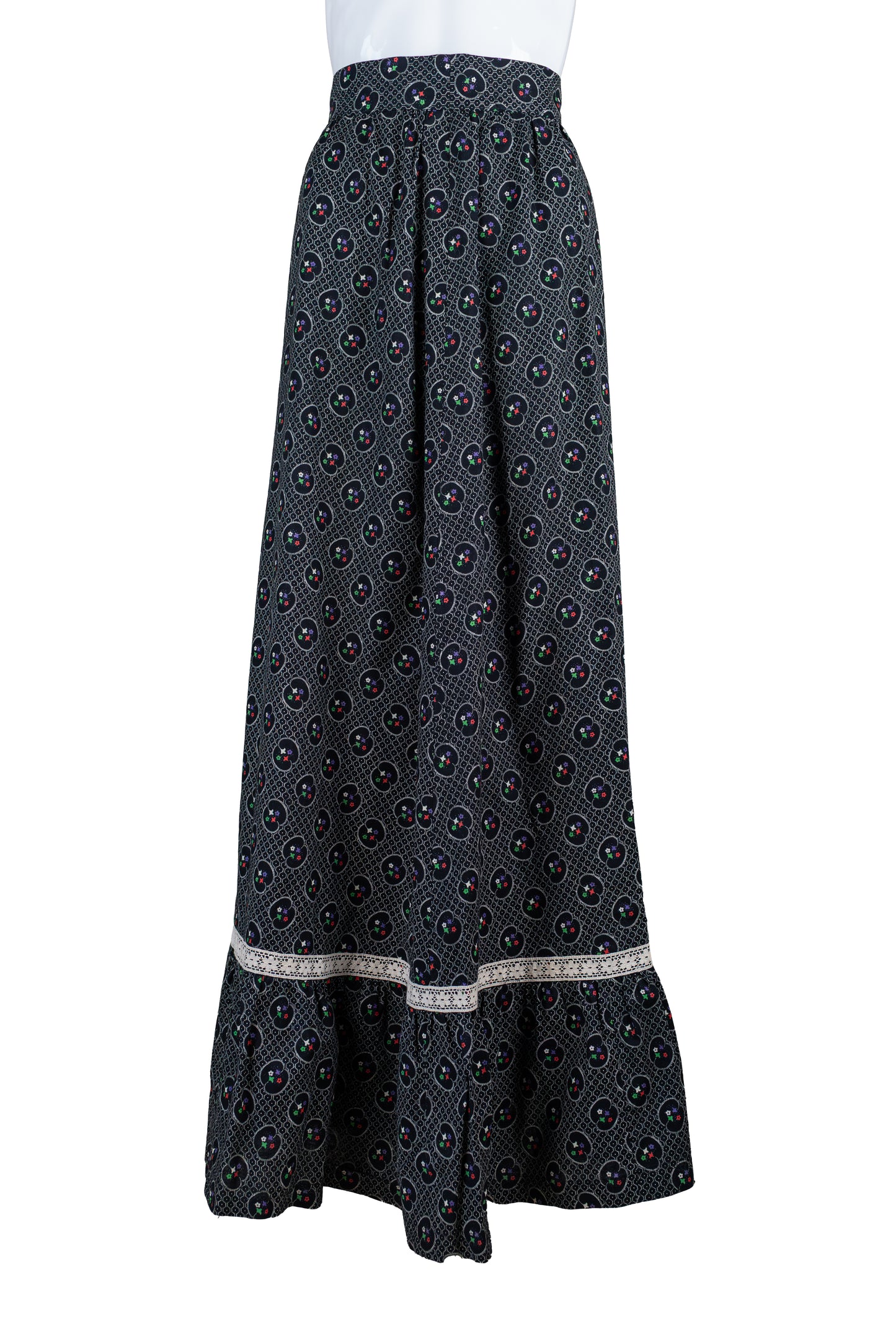 Ómerkt svart og doppótt vintage 70s síðpils - xsmall