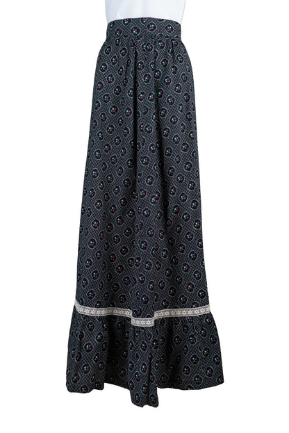 Ómerkt svart og doppótt vintage 70s síðpils - xsmall