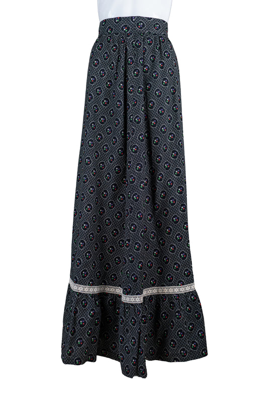 Ómerkt svart og doppótt vintage 70s síðpils - xsmall