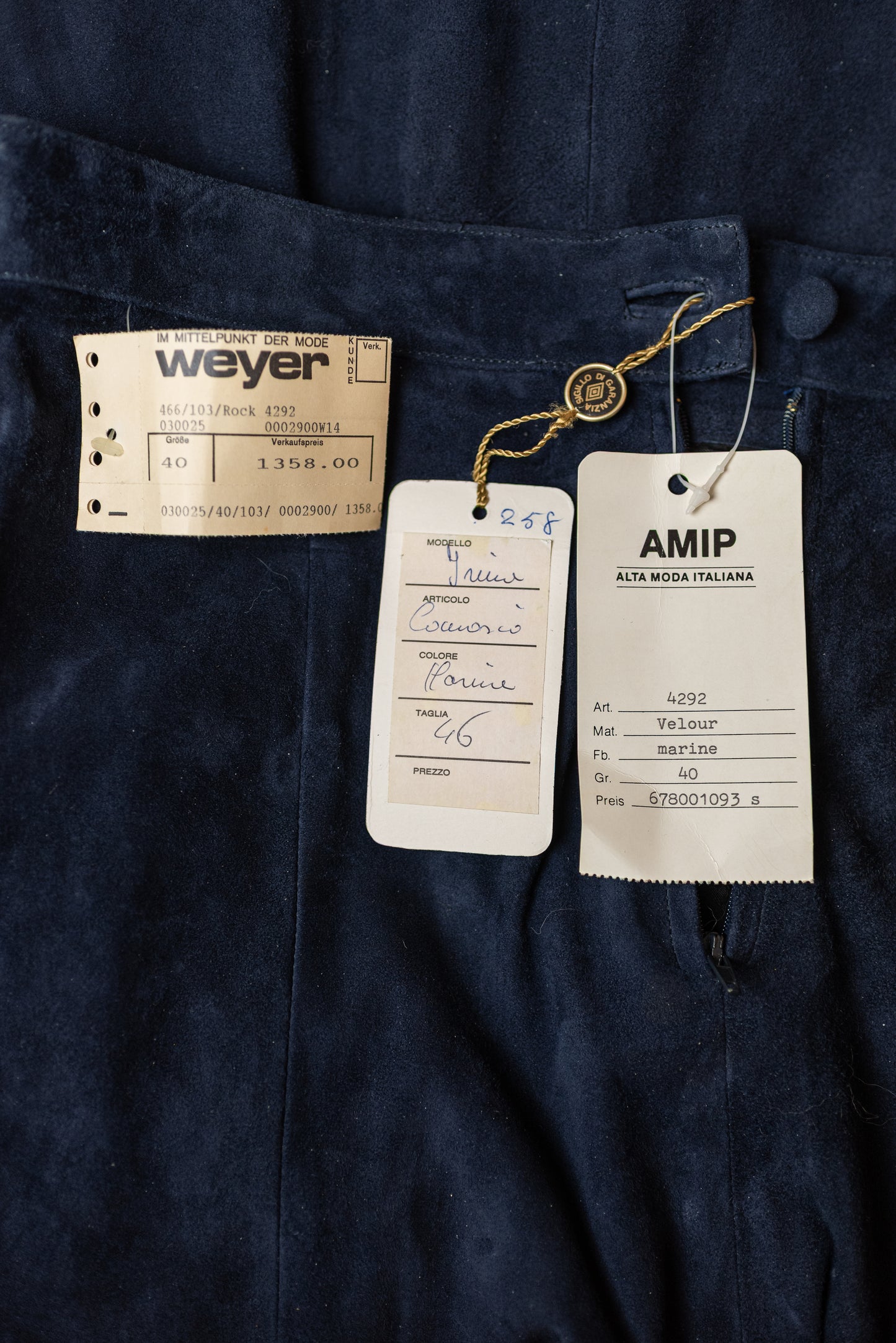 Vintage Alexander navy blátt rúskinnspils (NOS) - Medium