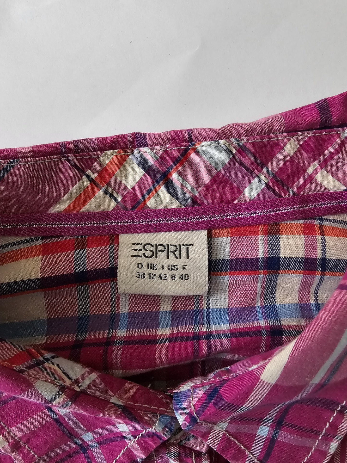 Esprit bleik köflótt skyrta - small