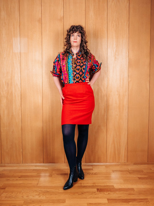 Rautt vintage stutt pencil pils - Meyland