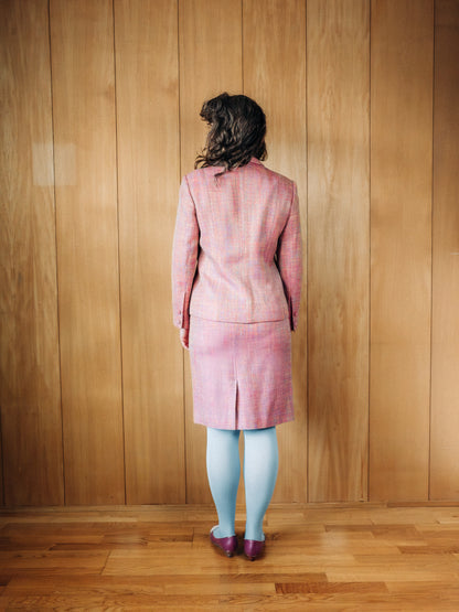 Vintage Rodier Paris bleik rainbow tweed dragt - M/L