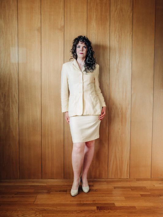 Gul vintage 90s pilsdragt frá Betty Barclay - Meyland.is