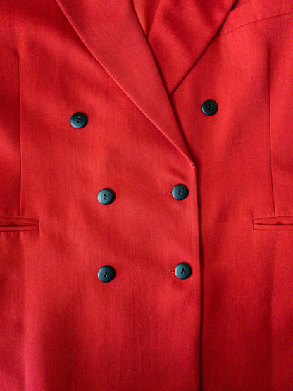 Vintage rauður tvíhnepptur ullarblazer - S/M