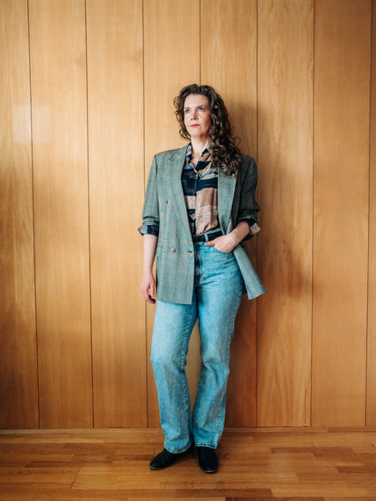Tvíhnepptur vintage Bernhardt Fashion ullarblazer - XL