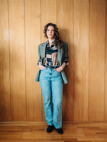 Tvíhnepptur vintage Bernhardt Fashion ullarblazer - XL
