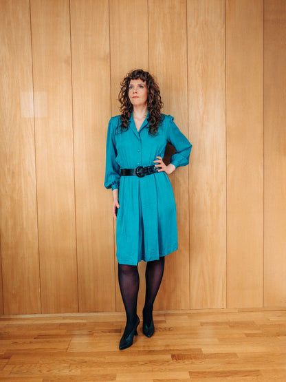 Blágrænn vintage Diana Bental silkikjóll - Meyland