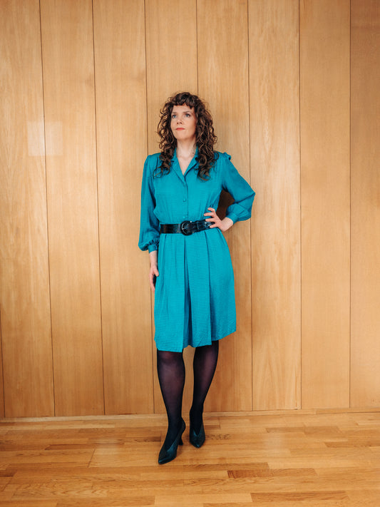 Blágrænn vintage Diana Bental silkikjóll - Meyland