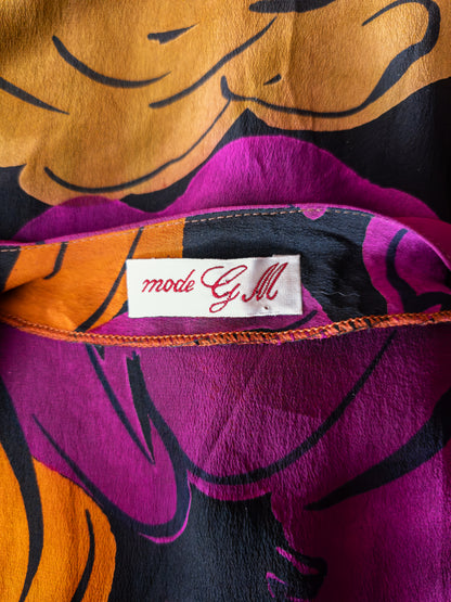 Vintage 80s G.M. silkikjóll - S/M