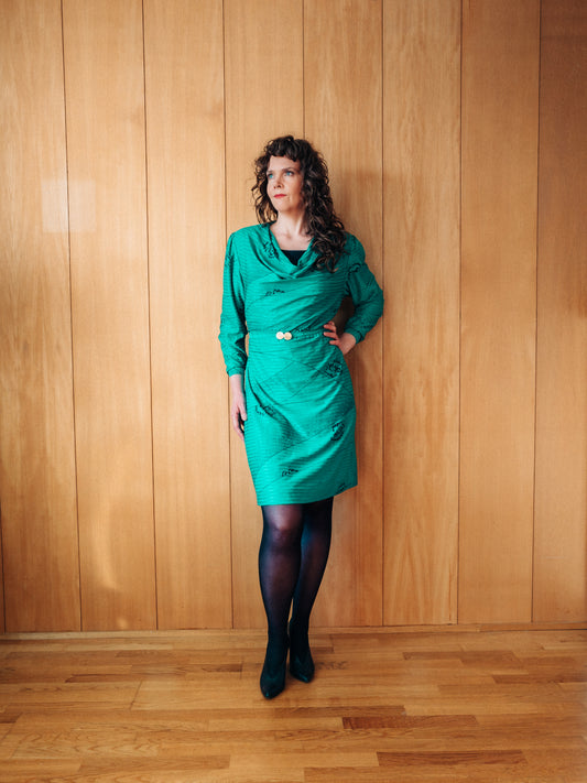 Vintage sægrænn 80s kjóll - Large