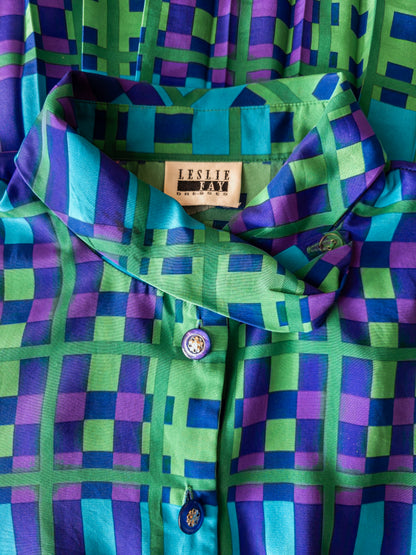 Vintage Leslie Fay geometrískur kjóll - M/L