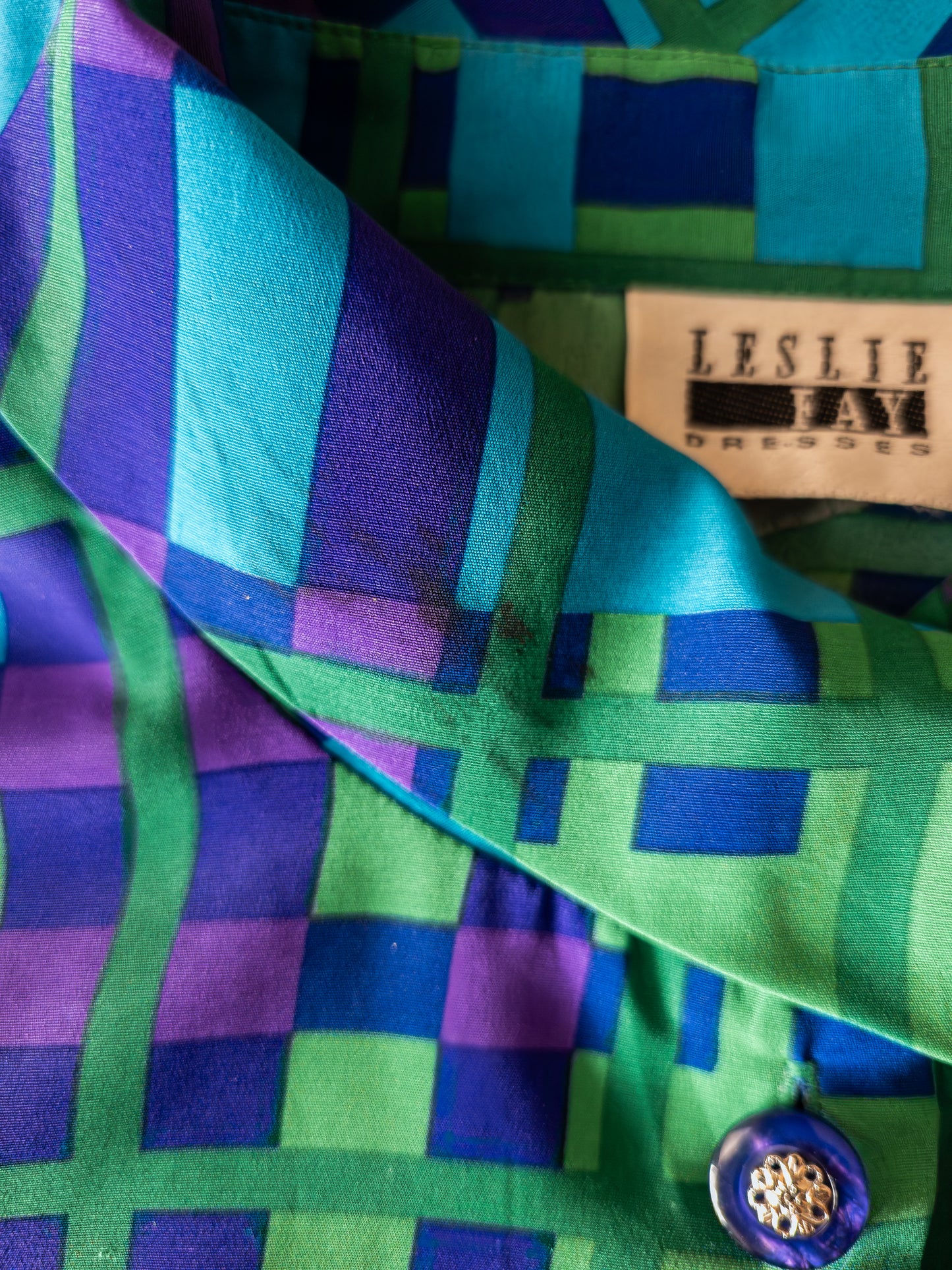 Vintage Leslie Fay geometrískur kjóll - M/L
