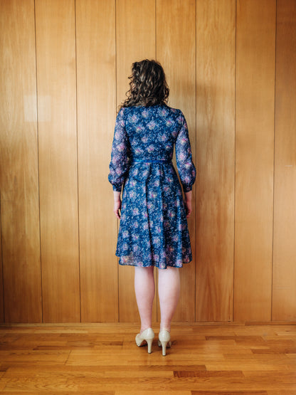 Vintage 70s chiffon skyrtukjóll - S