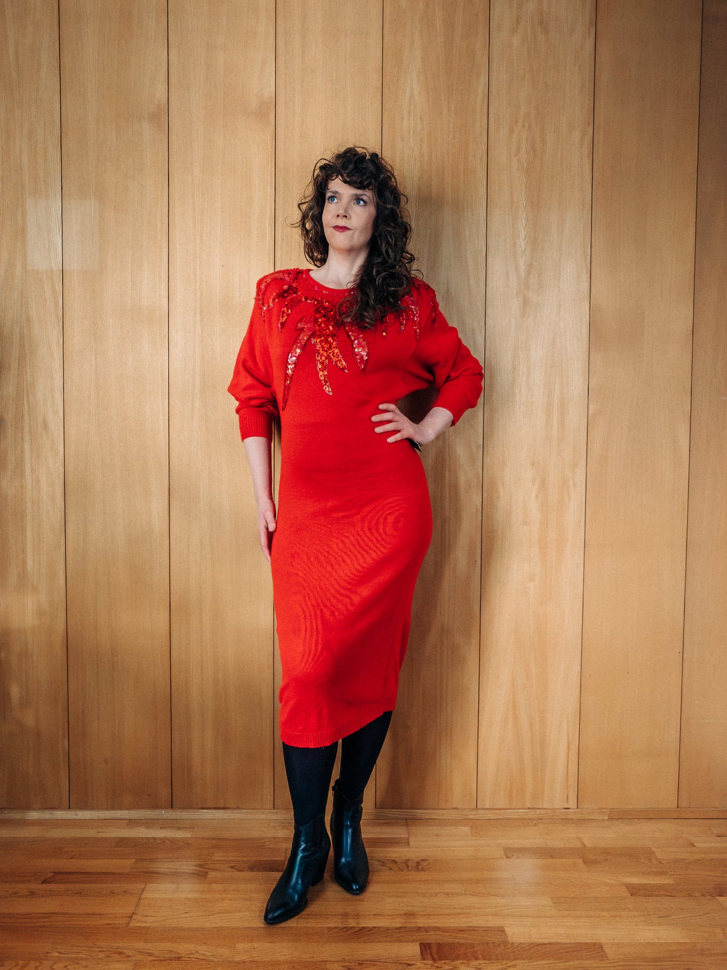 Vintage 80s Right fashion prjónakjóll (NOS) - S/M