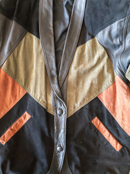Vintage patchwork rúskinnsjakki - M/L