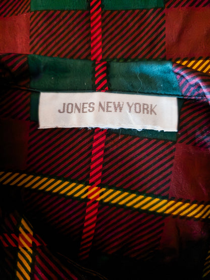Vintage Jones New York köflótt silkiskyrta - Medium